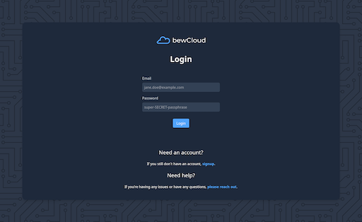 Login page